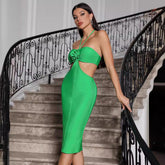 Halter Cut out Backless Three Dimensional Floral Tight Dress
